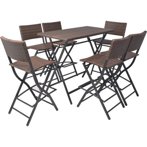 Mueble de comedor plegable 7 piezas acero tejido resina marrón 020014940 (1/5)