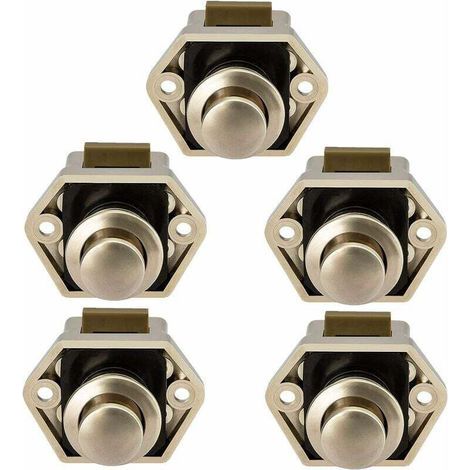 Latches/locks for campervan cupboards – Set of 5, metal and ABS plastic, nickel-plated finish (1/5)