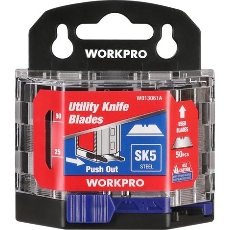 WORKPRO Lame Trapèze de Cutter en SK5 avec Distributeur, Lames de Rechange pour Couteau Pliant 50 Pièces (1/5)