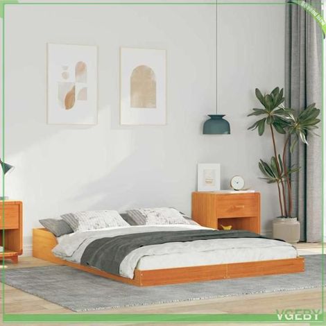Cadre de lit - ABI - 140 x 190 cm - Pin massif - Brun cire - 2 places (1/5)