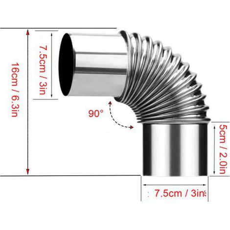coude de cheminée Coude de tuyau de poêle en acier inoxydable, diamètre de 7.5cm, Extension de sport popote 45 90 degrés (1/4)