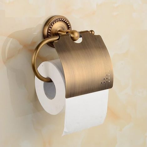 Vintage Brass Toilet Paper Holder with Cover - Vintage Wall Mounted Toilet Paper Roll (Antique Brass) (1/5)