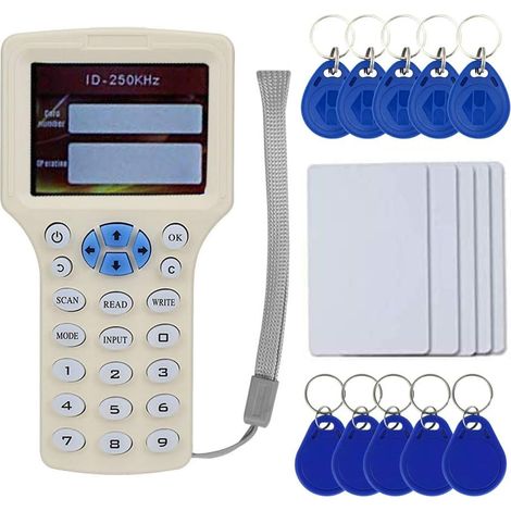 Copieur Lecteur crivain Duplicateur Programmeur de FR¨quence 10 avec ¨Cran Couleur + 5pcs T5577 Carte + 5pcsT5577 Porte-Cl¨s + 5Pcs UID Porte-cl¨s (1/5)