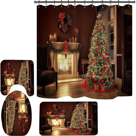 Rideaux de Douche de Noël pour Noël Housse d'abattant de Toilette à séchage rapide Charmant design d'arbre de Noël pour les salles de bains et les dortoirs Parfait pour un relooking festif (1/5)