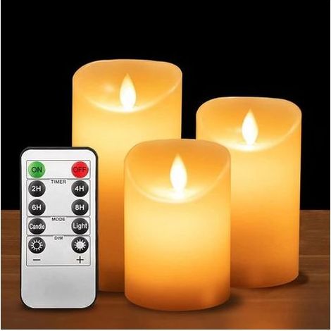 TAISHENGDA – LED-Kerzen, 3er-Set (10 cm, 12,5 cm, 15 cm) mit realistisch flackerndem Flammenbild, dekorative Kerzen, weiße Kerzen, 24-Stunden-Timer (1/5)