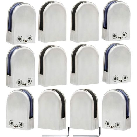 12 PCS (10-12mm) Pince à Verre Porte-Verre En Acier Inoxydable 304 Support de Serrage Clamp Clip Plat Main Courante Fenêtre Balustrade Réglable Escalier Salle de Bains (1/5)