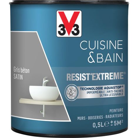 Peinture multi-supports monocouche Cuisine & Bain Resist'Extrême® V33 Gris Béton satin 0,5L