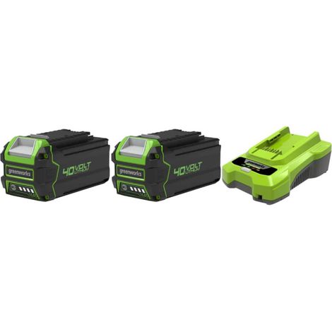 Pack GREENWORKS 40V - 2 batteries 4,0Ah Lithium-ion - 1 Chargeur