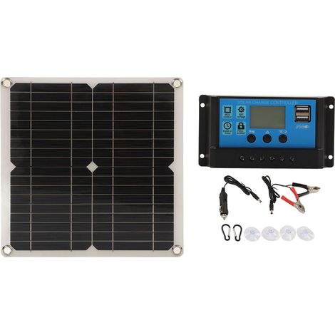 Kit solaire 12W en silicium monocristallin pour batterie, panneau chargeur avec régulateur 10A intégré, module intelligent à régulation de tension adaptative. (1/5)