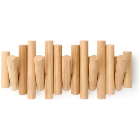 Patère murale avec 5 crochets, bois naturel, 37,1 x 16,5 x 4,4 cm (coloris bois) (1/4)