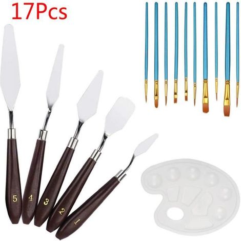 Ensemble Couteaux De Palette Et 10 Pcs Pinceaux De Peinture À Huile Lot Outil Pour Peintures Acrylique Spatule, 2 Plateau Plastique (1/3)