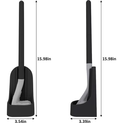 2 Piece Silicone Toilet Brush Set, Golf Head Design, Long Handle, Flexible, 360° Deep Cleaning, Wall Mounted with Removable Anti-Leak Base, Soft Bristles for Cleaning Bathrooms, Toilet,Black (1/5)