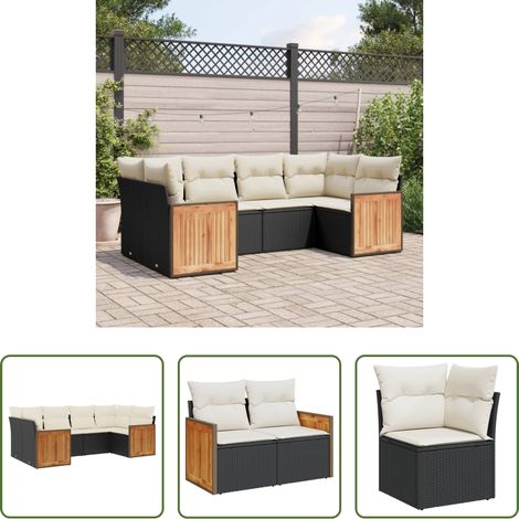 Gartensessel -  6-tlg. Garten-Sofagarnitur mit Kissen Schwarz Poly Rattan (1/5)
