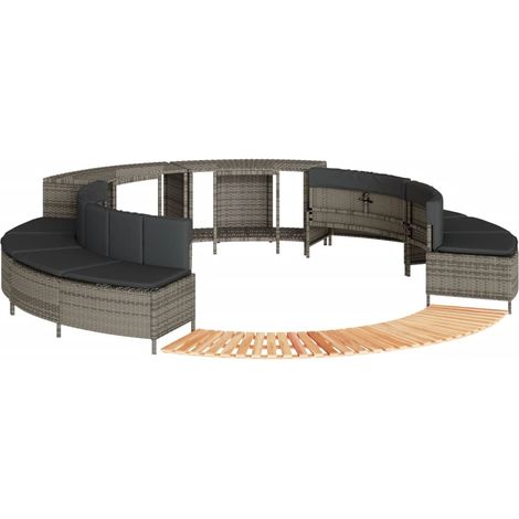 Whirlpool-Umrandung Grau Poly Rattan und Massivholz Akazie