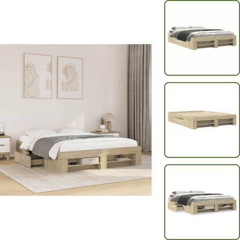 Somier de láminas - vidaXL Estructura de cama sin colchón madera roble Sonoma 150x200 cm - Cama de madera