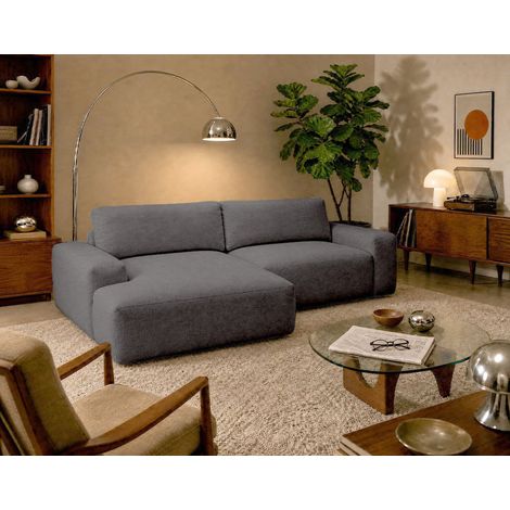 Tama - canapé d'angle gauche 4 places convertible avec coffre en tissu - gris (1/5)