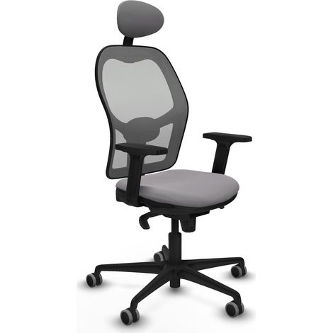 Jorquera sincro malla gris similpiel gris brazos 2D base nailon cabecero fijo ruedas 65mm engomada (1/5)