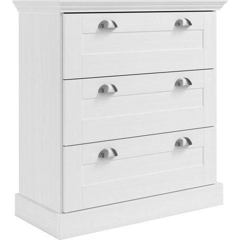 Motala-Commode à 3 tiroirs en bois aspect blanc
