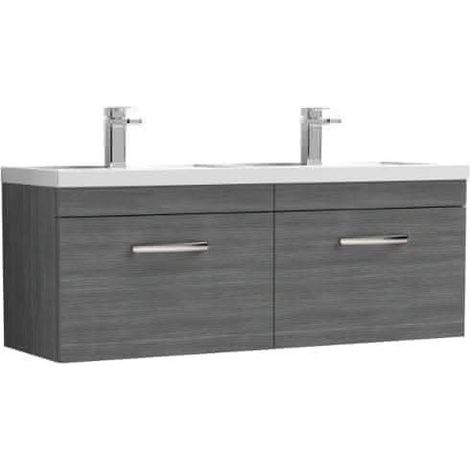 Nuie Athena Anthracite Woodgrain 1200mm Wall Hung 2 Drawer Vanity Unit and Double Polymarble Basins - ATH039C (1/5)