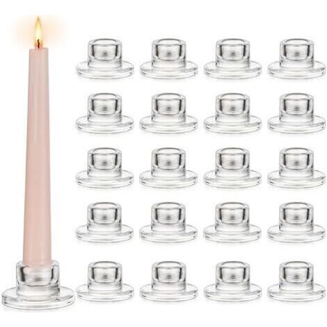 BUNTHAUS Bougeoirs en verre pour bougies coniques : lot de 20 petits bougeoirs en verre transparent pour bougies coniques, idéaux pour la décoration de table de Noël, les mariages et les anniversaires (1/5)