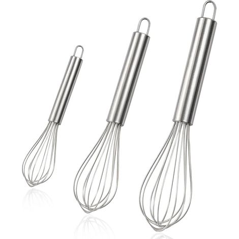 3 PCS Fouet Cuisine Inox, Petit Fouet Cuisine pour Pâtisserie, Œufs, Sauce, Pâte, Mini Fouet Cuisine Métal 21cm 26cm 29cm, Small Metal Whisk Set (1/5)