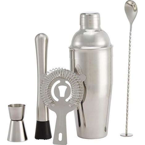 5 Unités - Shaker Cocktail - Doseur - Passoire - Pilon - Acier Inoxydable 18/8 Résistant Lavable Lave-vaisselle Pour Bar Maison Fête Cadeau Argenté 70cl (1/5)