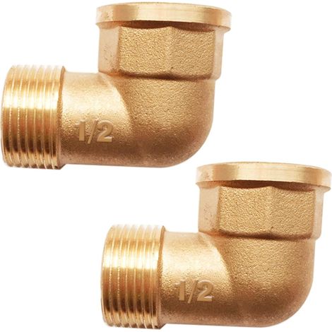 2 pièces Coude en laiton 90 G1/2" femelle/mâle(F Ø 19,5mm x M Ø 20,3mm),DN15,Coude 90 degrés F/M laiton,Raccord fileté adapté à l'eau potable (1/5)