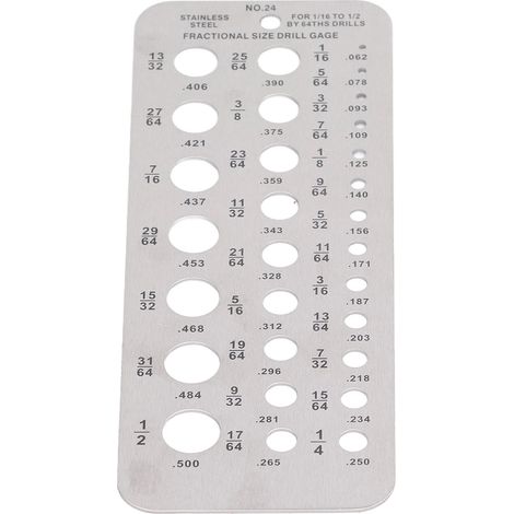 Bohrlehre mit Bruchteilsgrößen 1/16‐1/2 Zoll Edelstahlbolzen-Drahtdurchmesserindex für genaue Messäquivalenzen (1/5)