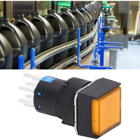 BERM/BEM-LA16-22DS-F Interrupteur à bouton-poussoir 8 broches 16 mm, interrupteur carré autobloquant instantané avec voyant lumineux, 25 pièces, 220 V, jaune. (1/5)