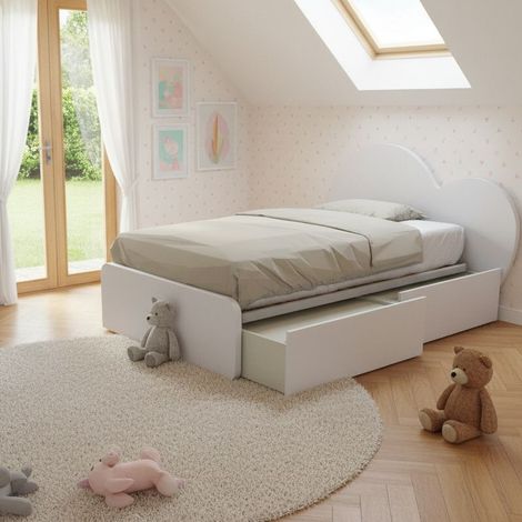 Letto a cuore 1 piazza e mezza con cassettoni - 120x190 cm - Made in Italy - Bianco