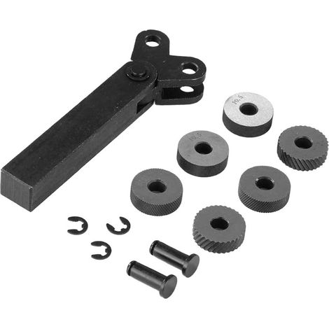 7-teiliges Rändelwerkzeug-Set mit 6 Prägescheiben (0,5/1,0/2,0 mm) und HSS-Drehmaschinen-Werkzeughalter für die Metallbearbeitung, Linear- und Diagonalrändelwerkzeug, Lochrändelwerkzeug