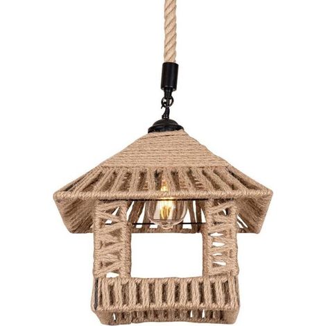 Lampadario A Sospensione Corda In Canapa Stile Vintage Country Portalampada E27 (1/4)