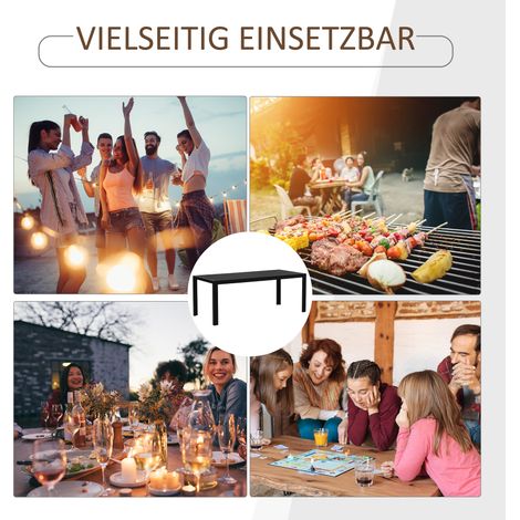 Table de jardin en plastique 190 x 84,5 x 72 cm, résistante aux intempéries, aspect bois texturé, antidérapante, table buffet, table de camping, table de balcon, table de terrasse, table repas extérie (1/5)