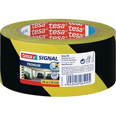 Tesa Cinta adhesiva de señalización negra y amarilla 50 mm x 66 m