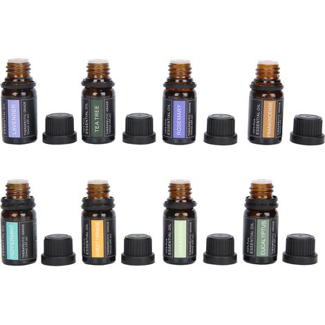 Set 8 huiles essentielles pures naturelles pour diffuseur, massage et humidificateur, parfums variés, thérapie aromatique (1/5)