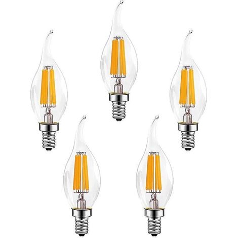 5 Pièces E14 6W Ampoules à Filament LED à Intensité Variable(Équivalent Lampe Halogène 60W)600LM Blanc Chaud 2700K Ampoule à Bougie Rétro C35 Lampe à Économie D'énergie [Classe énergétique A++]- (1/4)