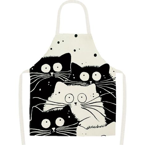 Tablier de Cuisine en Lin Personnalisé avec Motif Chat - Réglable et Anti-Salissures pour Femmes et Hommes, Barbecue et Peindre