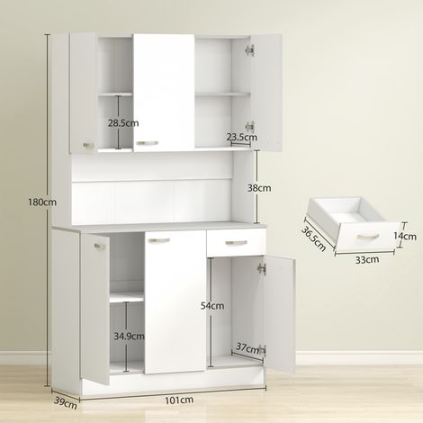 Buffet de cuisine moderne avec tiroirs et placards, en bois, 101 x 39 x 180 cm, blanc et gris (1/5)