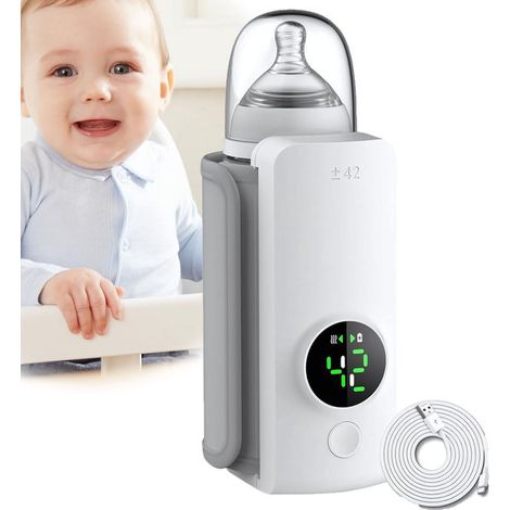 Chauffe-biberon portable - Chauffe-biberon nomade - Chauffe-biberon rechargeable - 6000 mAh - Maintient le biberon au chaud pendant 48 heures - Veilleuse (1/5)