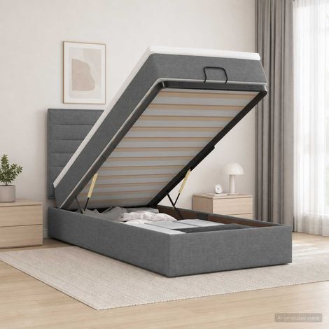 vidaXL Cama otomana con colchón Gris oscuro 90 x 190 cm Tela (1/5)