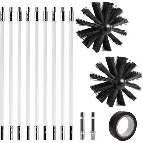 Kit Brosse Nettoyage Cheminée, 150 mm Ramonage, Cheminées brosse Kit de Ramonage, Hérisson ramonage en Nylon avec 9 Tiges Flexibles et 2 TêTes de Brosses, pour Tuyau d'égout et Cheminée (1/5)