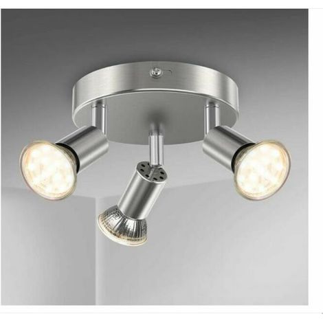 Plafonnier salle de bain éclairage LED lampe plafond sdb chrome 3 spots orientables IP44 GU10 bleu (1/5)
