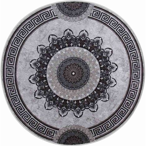 Maison Exclusive - Teppich Waschbar Schwarz und Grau φ120 cm Ruts