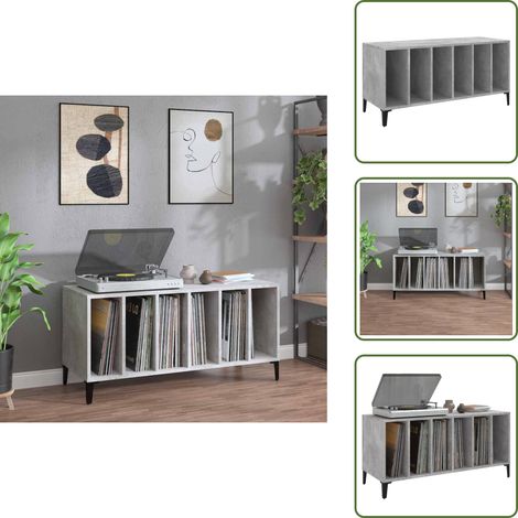 Armoire à disques gris béton 100x38x48 cm bois d'ingénierie - Meuble À Disques - Armoire Vinyle - Rangement Musique - Étagère Disque - Support Tournivelle (1/5)