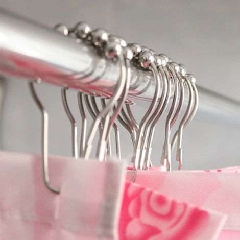 12 pièces/paquet argent ensemble paquet poli Satin Nickel 5 rouleaux boule rideau de douche anneaux crochets salle de bain outil rideau accessoires (1/5)