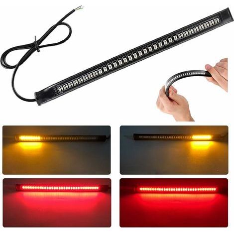 Barre De Feu Arrière Moto Ultra-Mince 48Led 2835 3014Smd- Bande Led 12V Universel Flexible - Voyant D\'Assistance Au Freinage Par Led Plaque Phare Moto (Rouge + Ambre) (1/5)