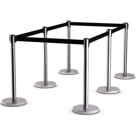 Lot de 6 poteaux de guidage rétractables noirs avec sangle extensible et base lestée pour hôtel, salle d'exposition et événement (1/5)