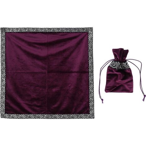 Nappe de table pour cartes de tarot, nappe d'autel, nappe de divination en velours, tapisserie Wicca avec pochette à tarot (violette) (1/5)