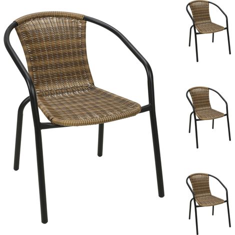 4 Stück Bistro Stapelstuhl Stahl / Rattan, Schwarz/Cappuccino-X58000050-4 (1/4)