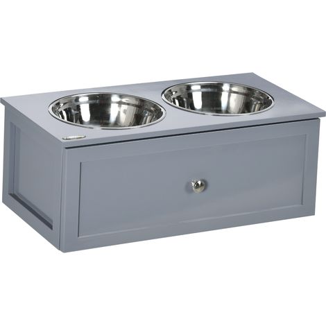 gameller Foderstation en acier inoxydable, 2 litres chacune, tiroir intégré, pour chiens de taille moyenne, gris, 60 x 30 x 24 cm (1/4)